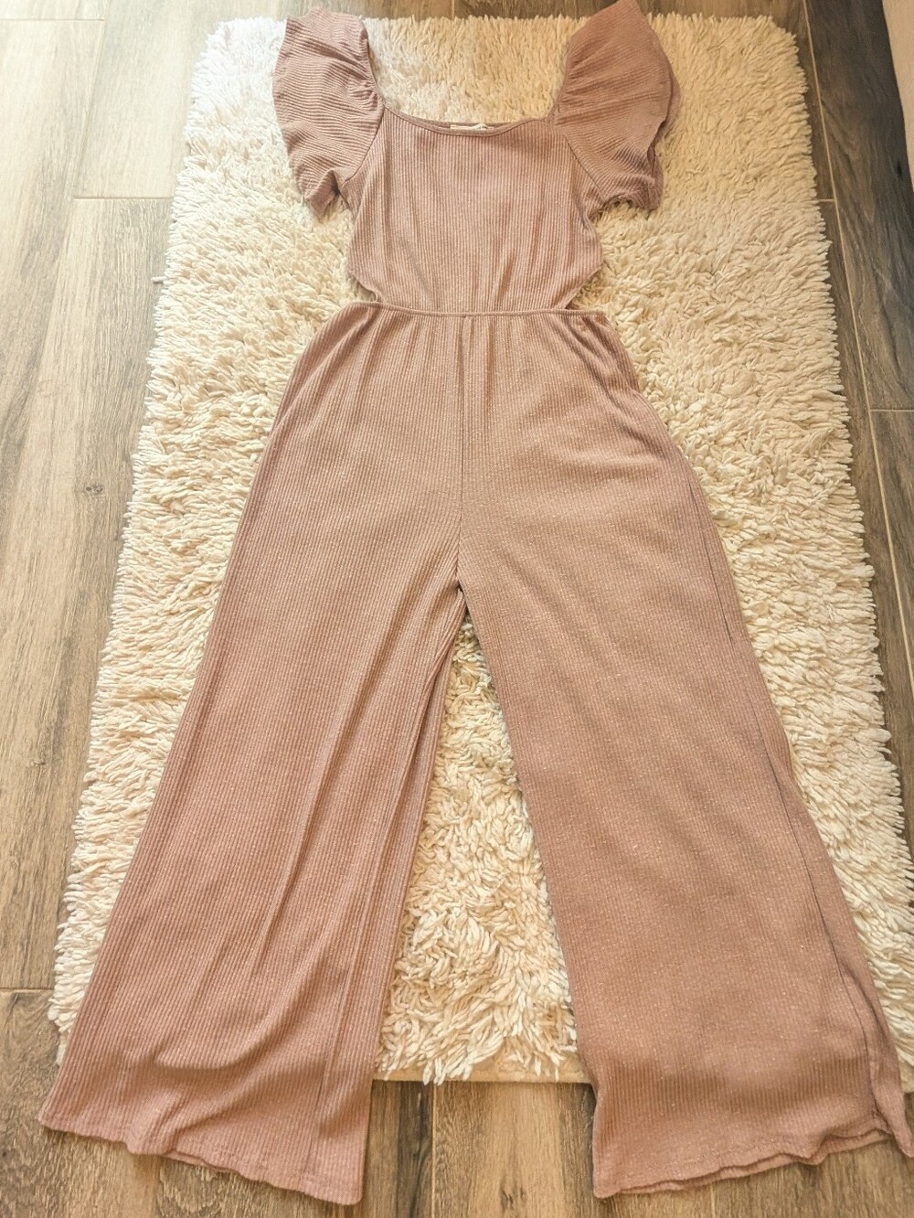 Women's Mauve Ribbed Wide-Leg Jumpsuit